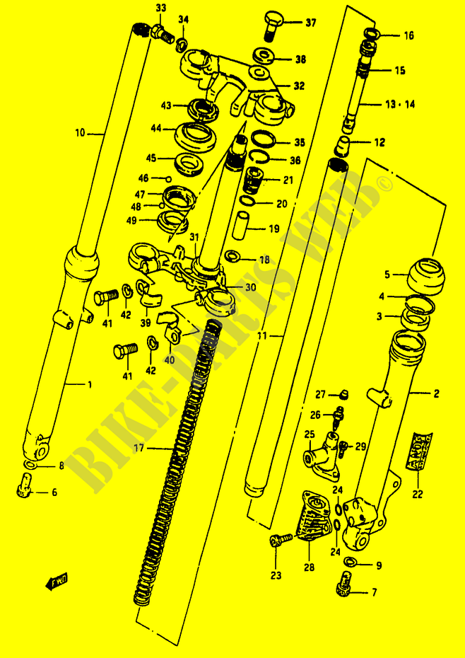 FORCELLA ANTERIORE (MODELLO D F.NO.111266~ / MODELLO E/F/G/J) per Suzuki RG 50 1985