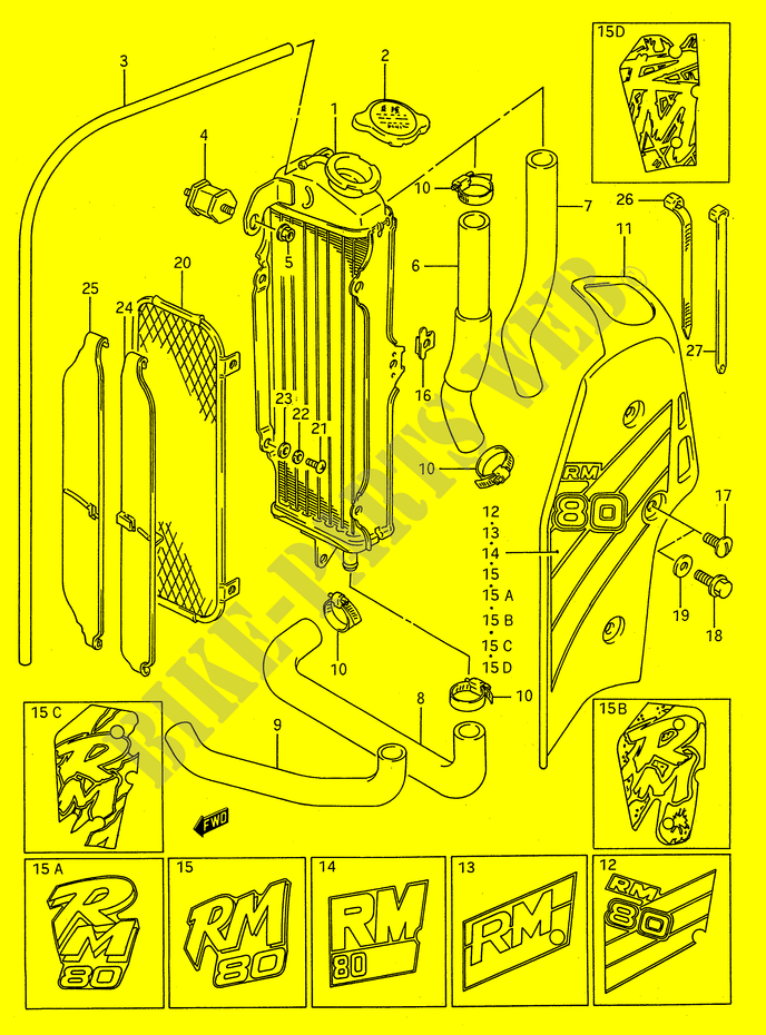 RADIATORE (MODELLO G/H/J/K/L/M/N/P) per Suzuki RM 80 1995