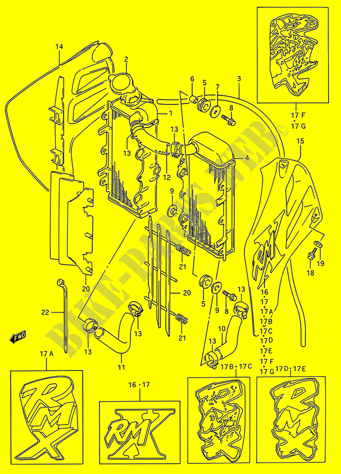 RADIATORE (MODELE K/L/M/N/P) per Suzuki RMX 250 1990